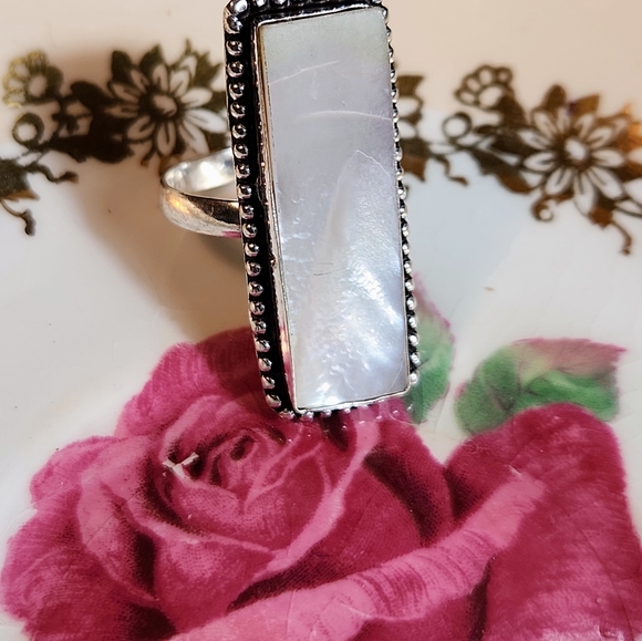 Stunning, S9,Long, Rectangle-Shaped, Natural Mother-O-P Ring.Absolutely Gorgeous - Picture 3 of 4